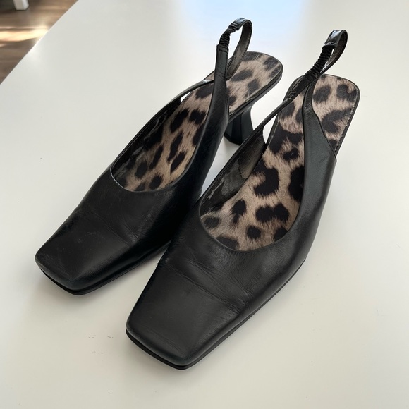 Enzo Angiolini Shoes - Enzo Angiolini Black Leather Slingback Heels with Leopard Insole
